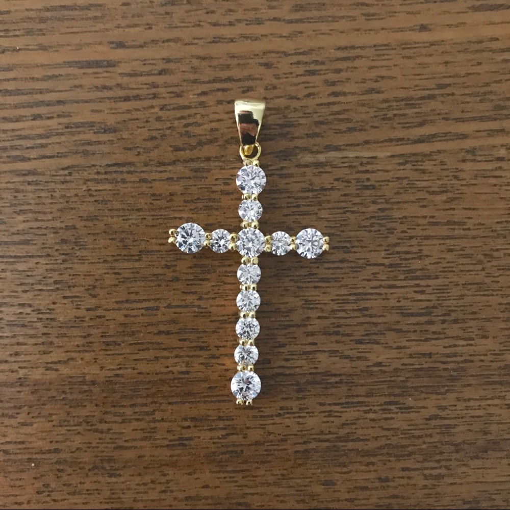Lab Diamond Pointer Cross 925 Yellow Silver